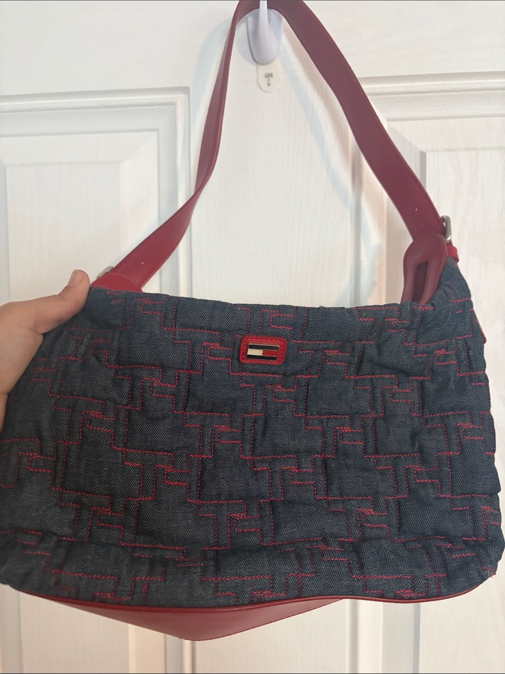 Tommy Hilfiger Denim Shoulder Bag with Red Trim